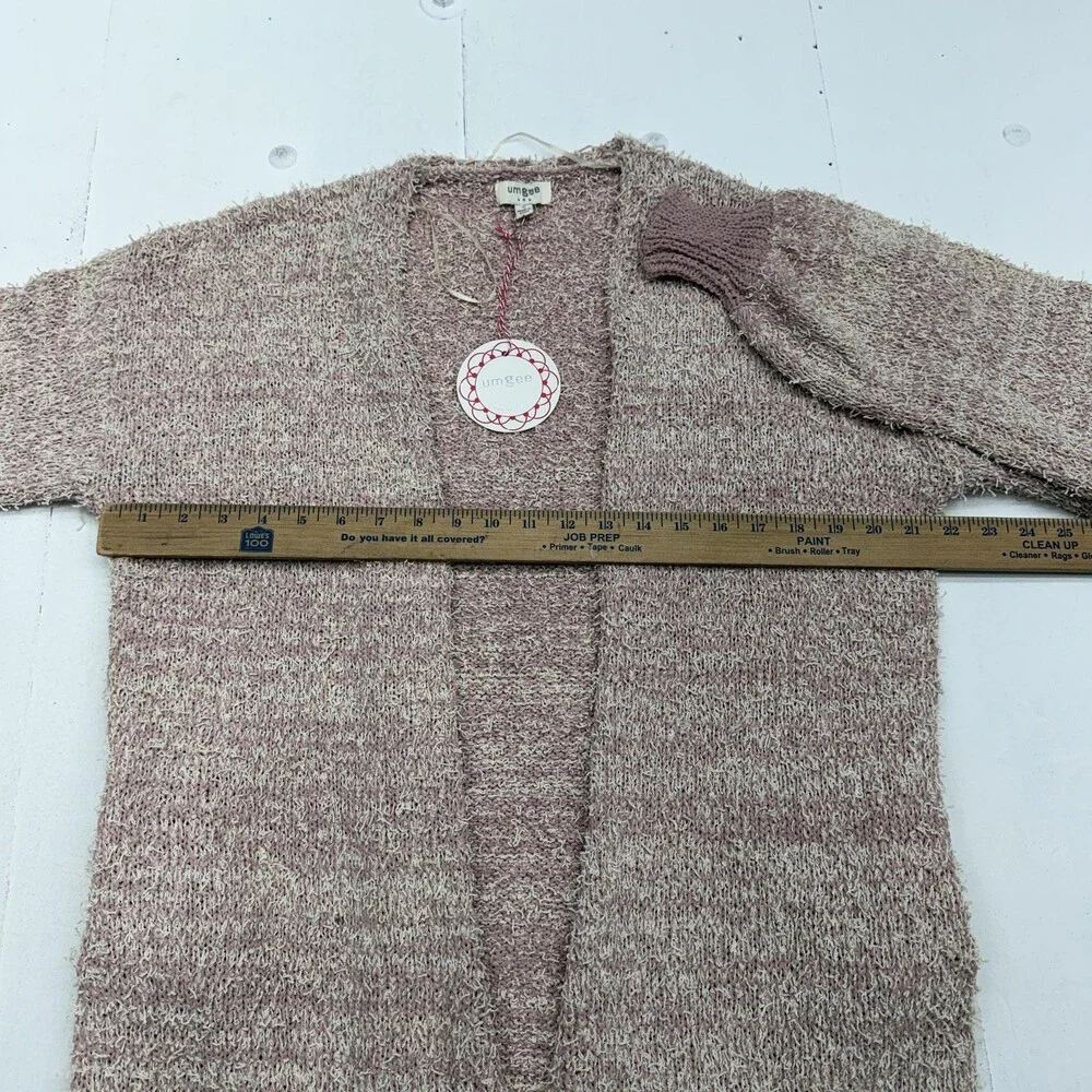 Umgee Sweater Cardigan Womens S Pink Open Front Pockets Chunky Knit Longline